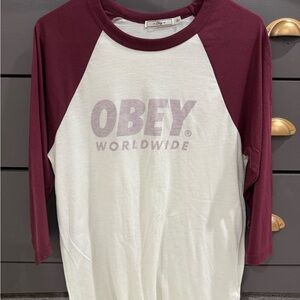Obey Burgundy and White Long Sleeve Tee